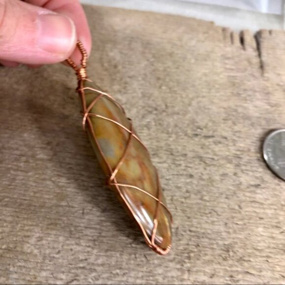 Copper Wrapped Jasper Necklace Pendant - Picture 3 of 4